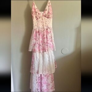 Altar'd State Pink and Cream Janece Floral Dress